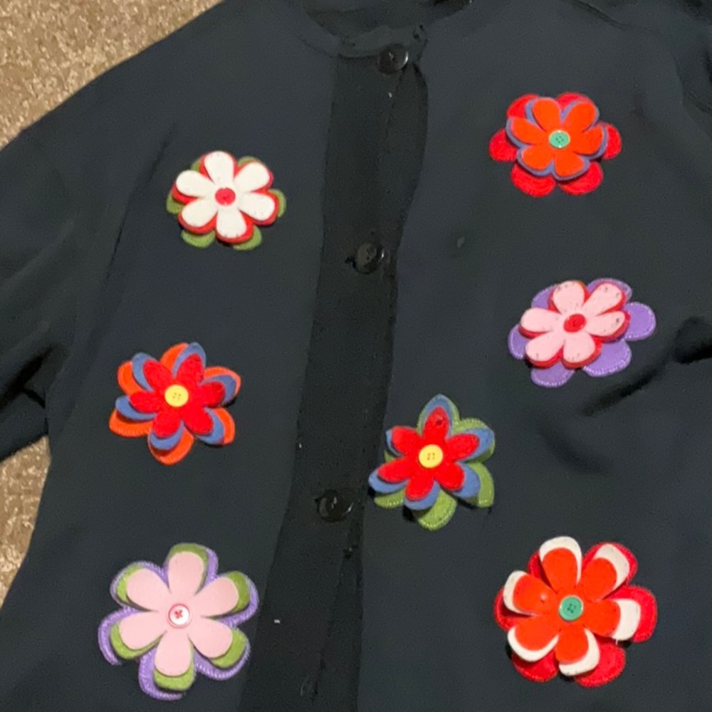 Black button down sweatshirt with flowers